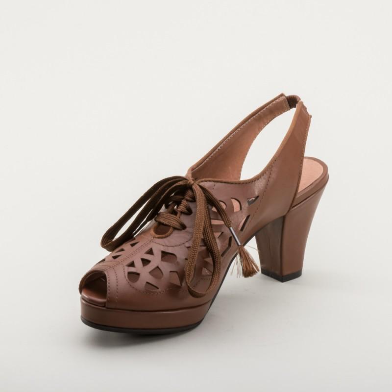 Rita 1940s Cutout Platform Slingbacks in Brown by Royal Vintage Shoes