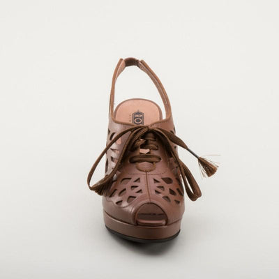 Rita 1940s Cutout Platform Slingbacks in Brown by Royal Vintage Shoes