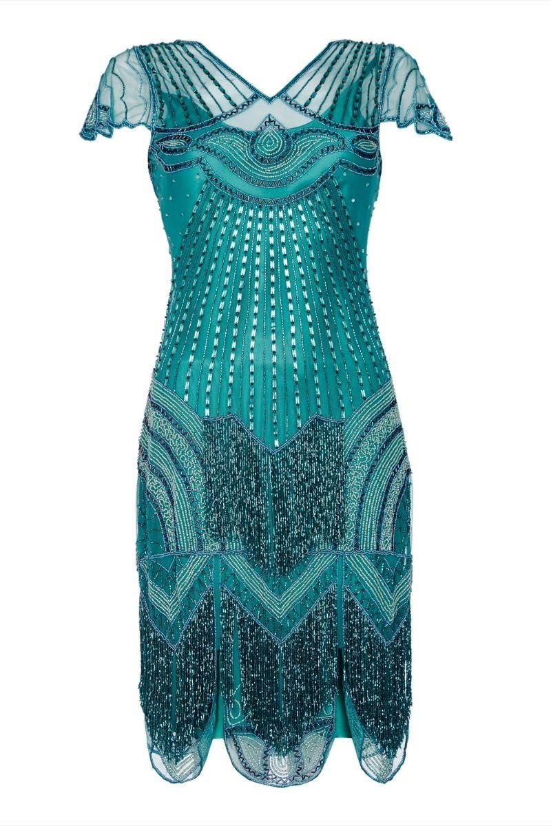 1920s Cocktail Party Dress in Teal 1X / Green 1920s Cocktail Party Dress in Teal 1X / Green