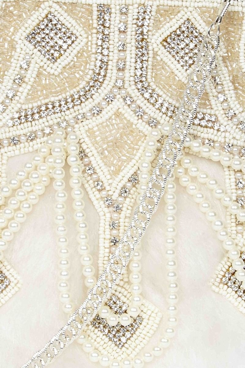 Gatsby Style Hand Beaded Purse in Ivory