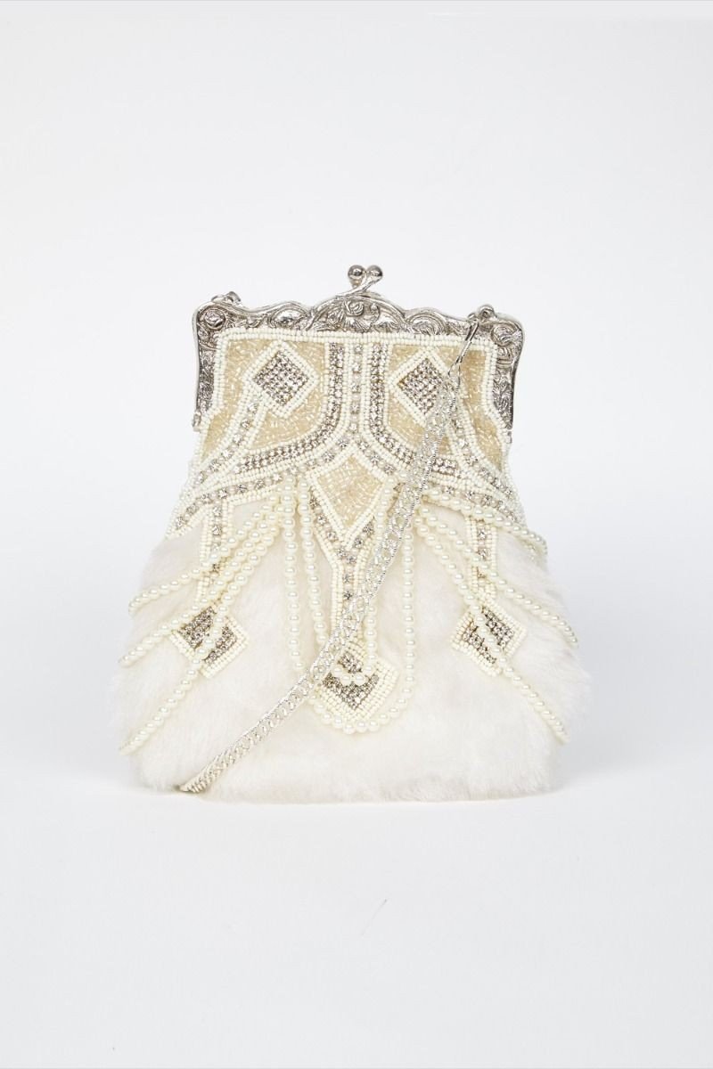 Gatsby Style Hand Beaded Purse in Ivory