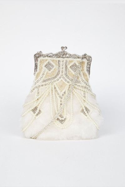 Gatsby Style Hand Beaded Purse in Ivory