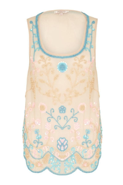 Vintage Inspired Embellished Top in Nude Blush