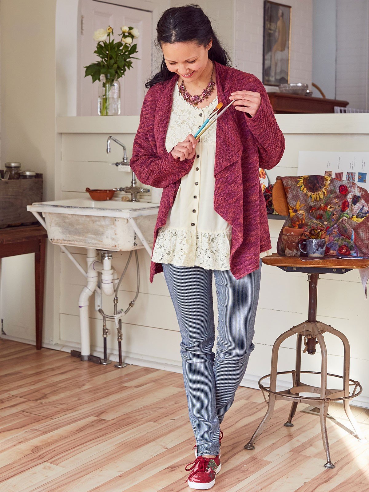 Lillian Cardigan in Plum by April Cornell