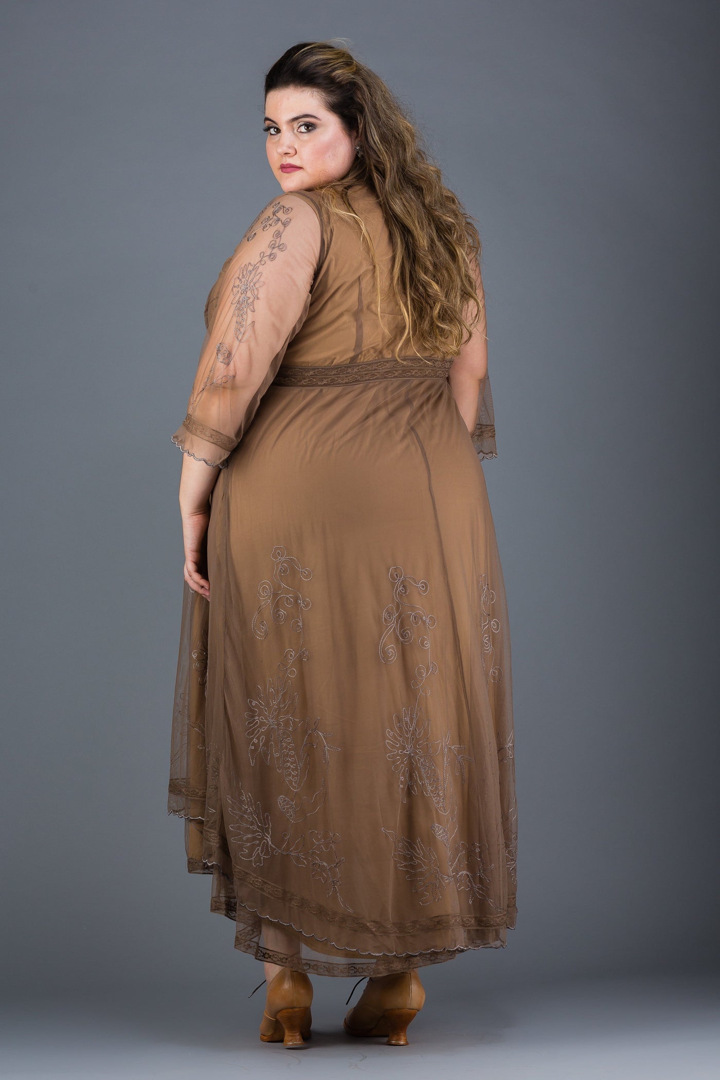 Plus SIze Downton Abbey Gown in Antique Silver by Nataya