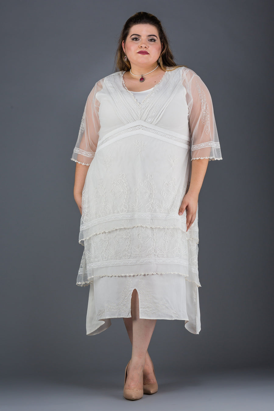 Plus SIze Vintage Titanic Tea Dress in Ivory by Nataya
