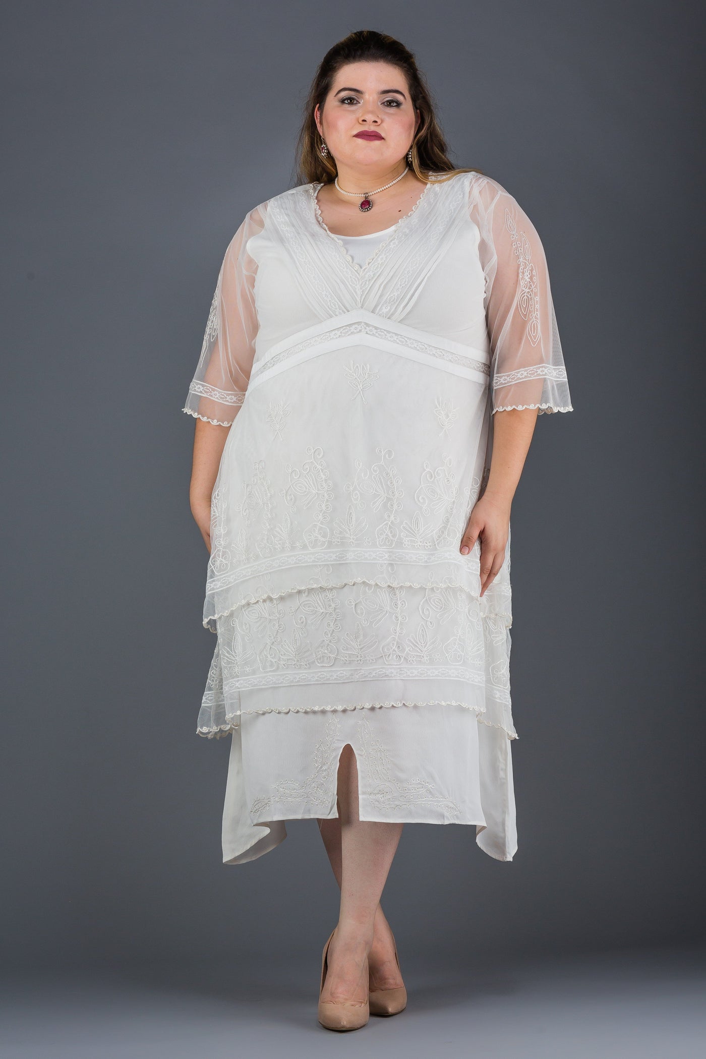 Plus SIze Vintage Titanic Tea Dress in Ivory by Nataya