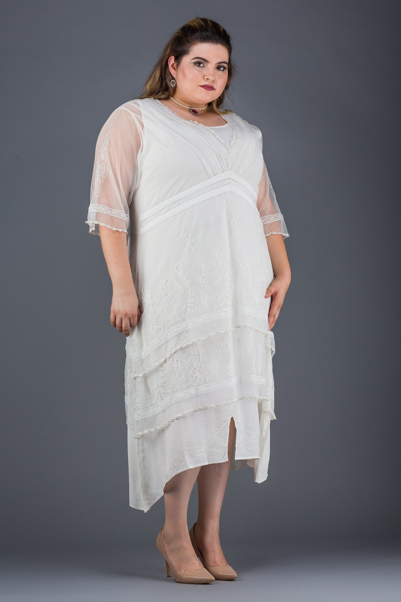 Plus SIze Vintage Titanic Tea Dress in Ivory by Nataya