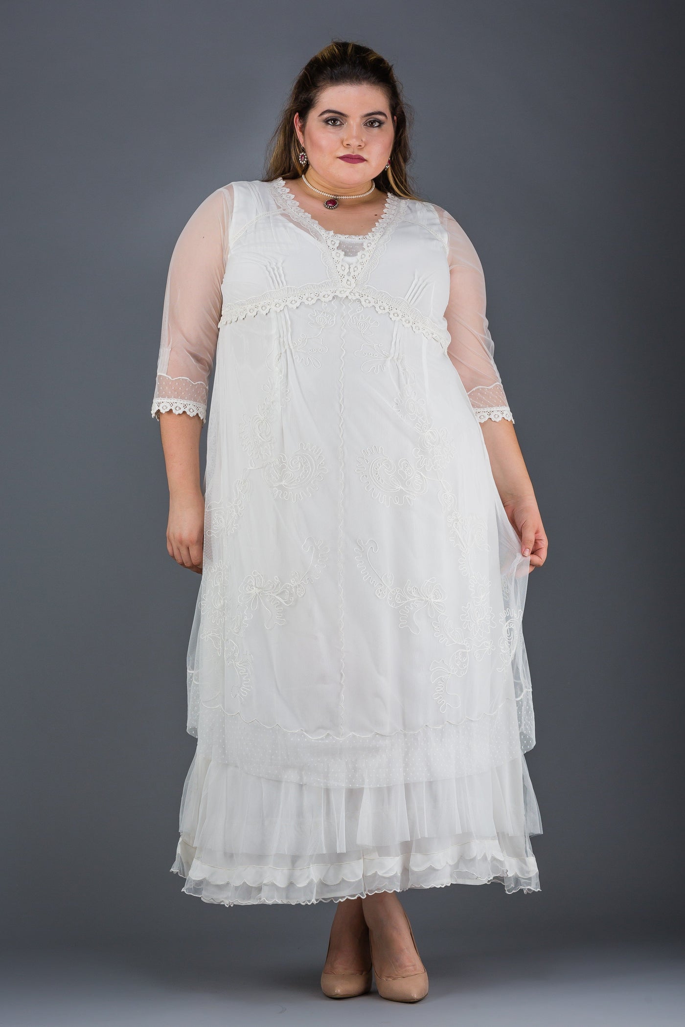 Plus SIze Vintage Style Party Gown in Ivory by Nataya