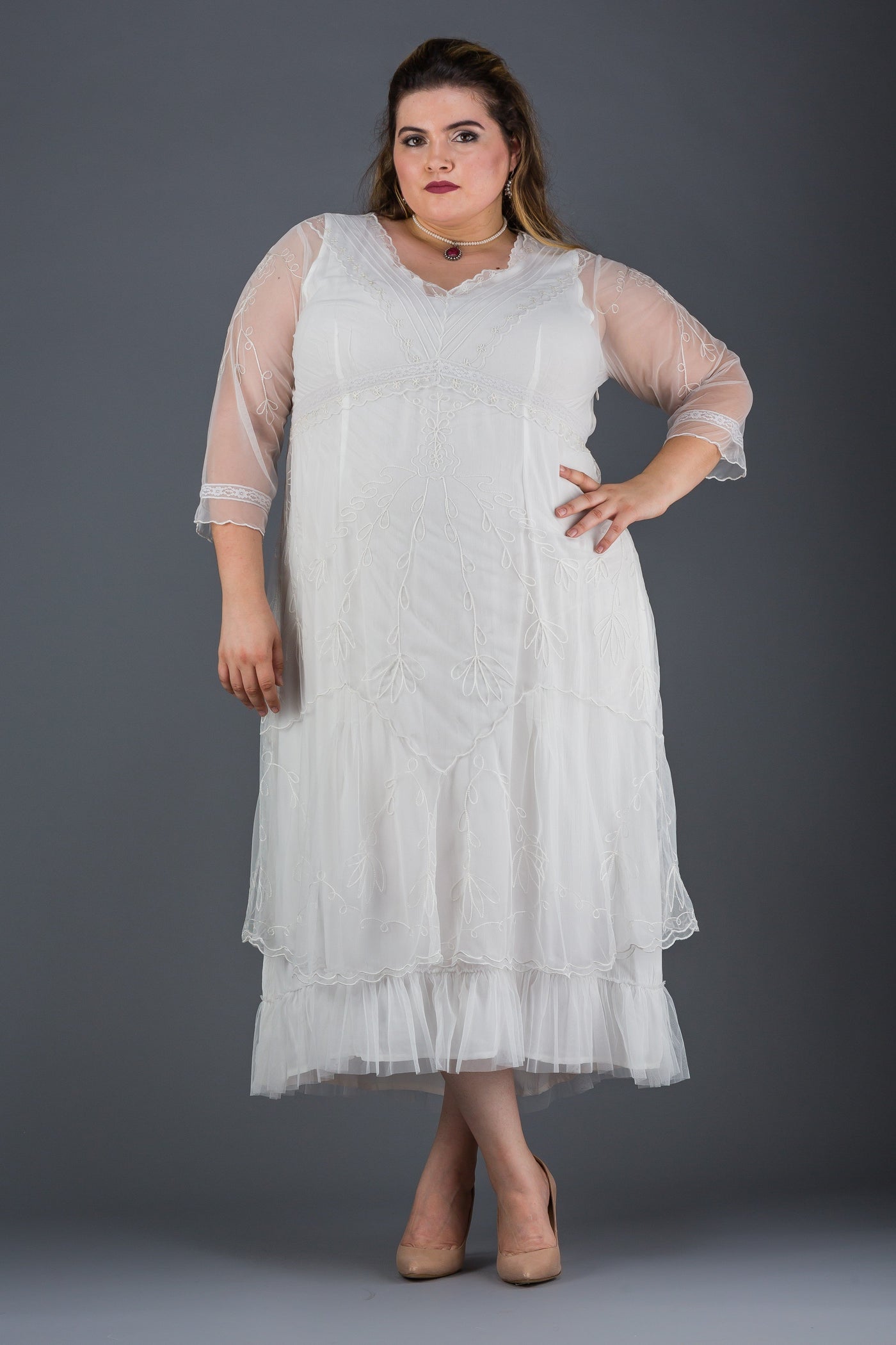 Plus Size Somewhere in Time Dress in Ivory by Nataya