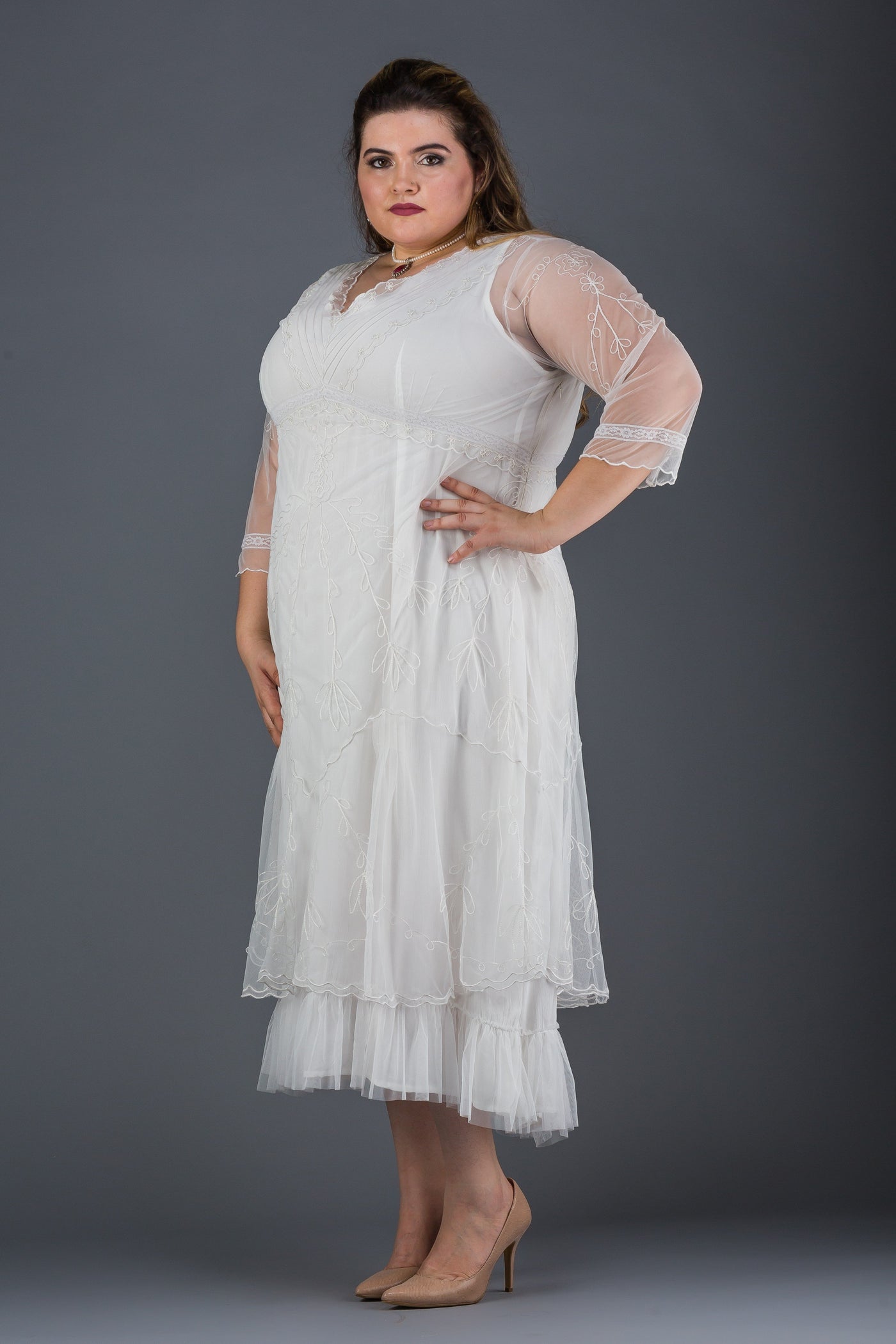 Plus Size Somewhere in Time Dress in Ivory by Nataya