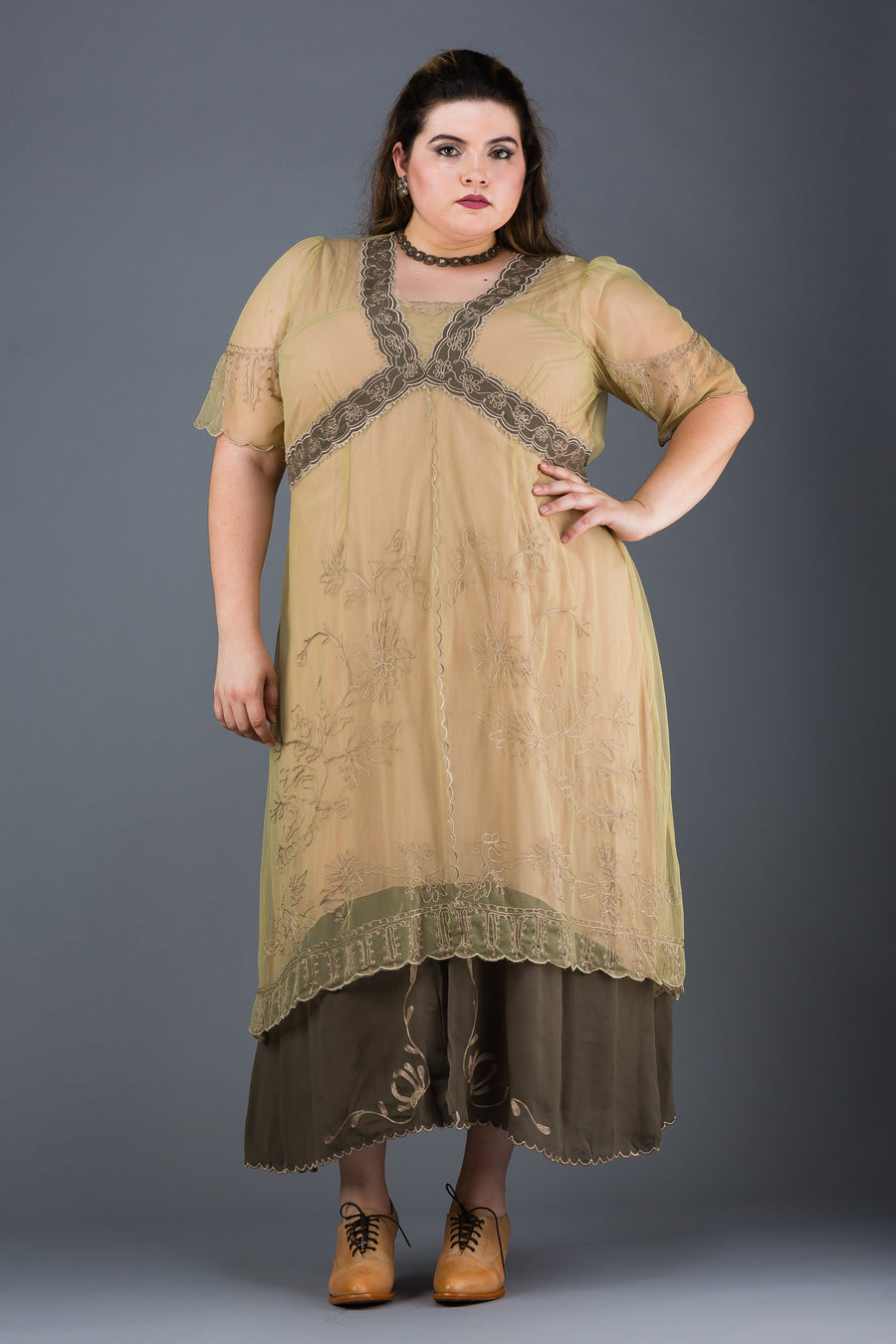 Plus Size Vintage Titanic Dress in Sage by Nataya
