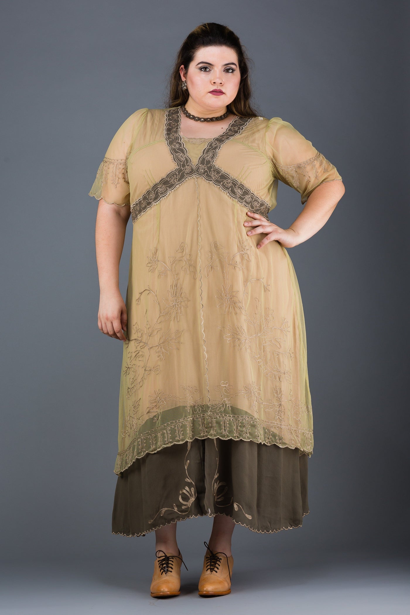 Plus Size Vintage Titanic Dress in Sage by Nataya