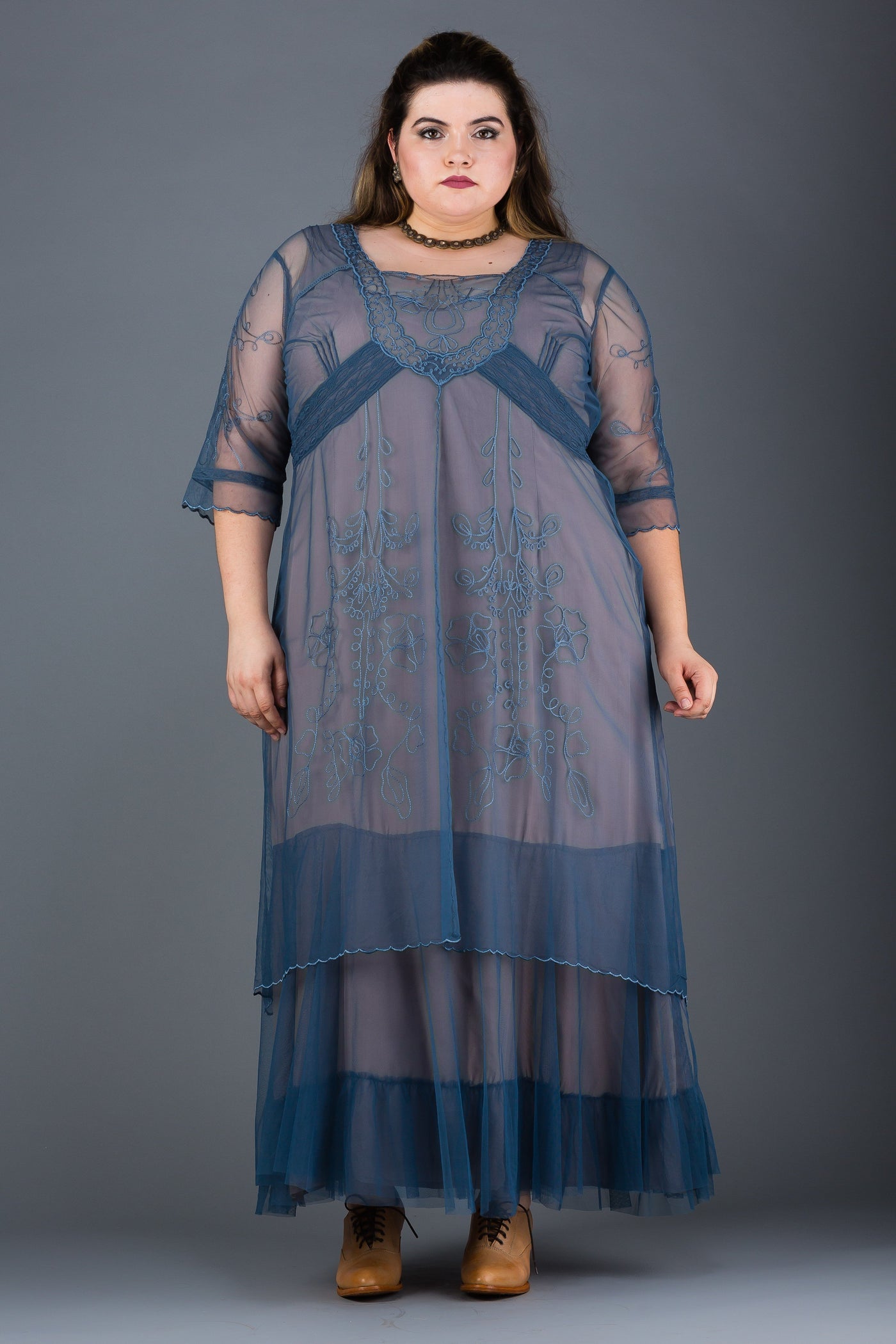 Plus Size Victoria Vintage Style Party Gown in Azure by Nataya
