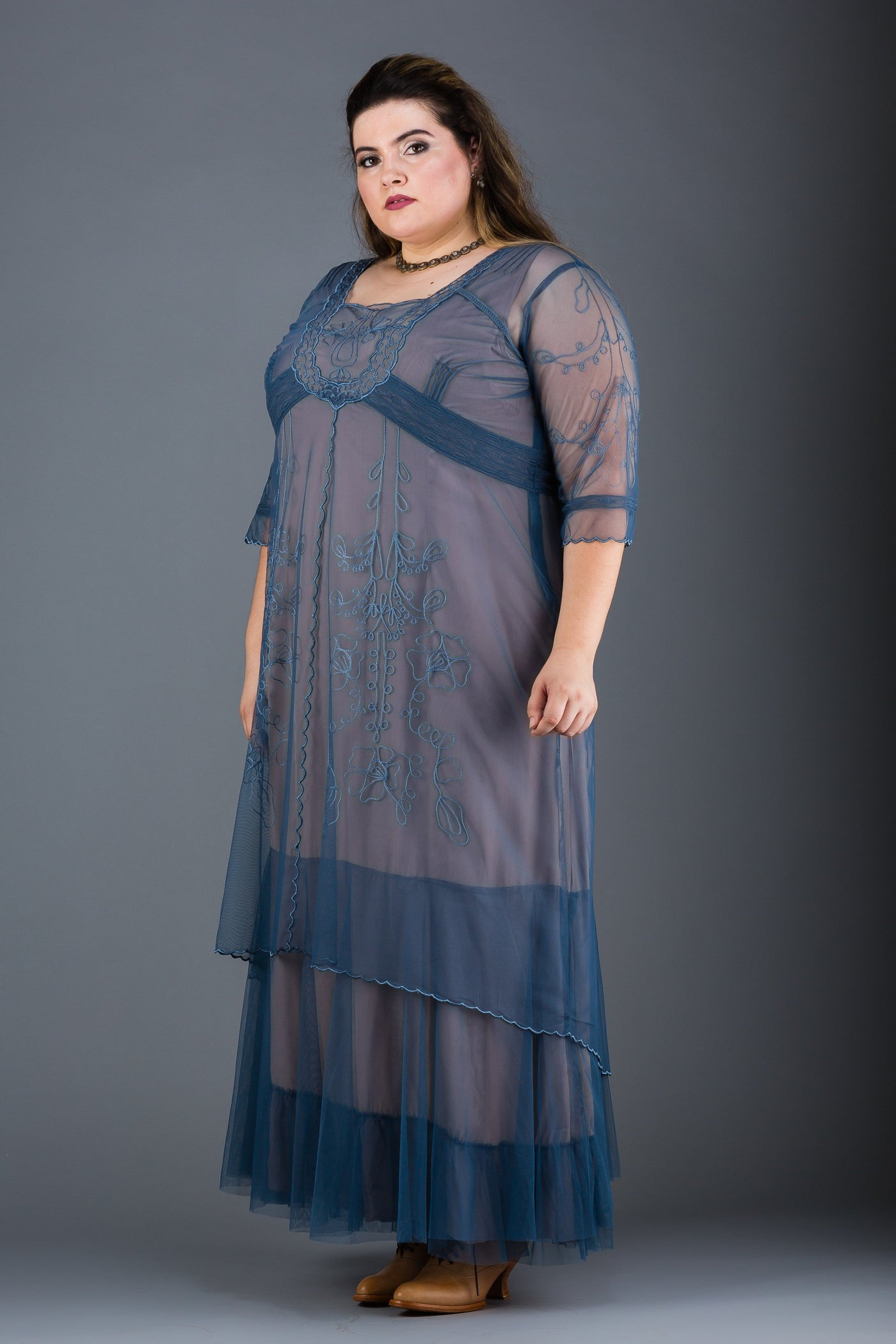 Plus Size Victoria Vintage Style Party Gown in Azure by Nataya