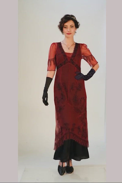 40007 New Vintage Titanic Tea Party Dress in Wine Black by Nataya