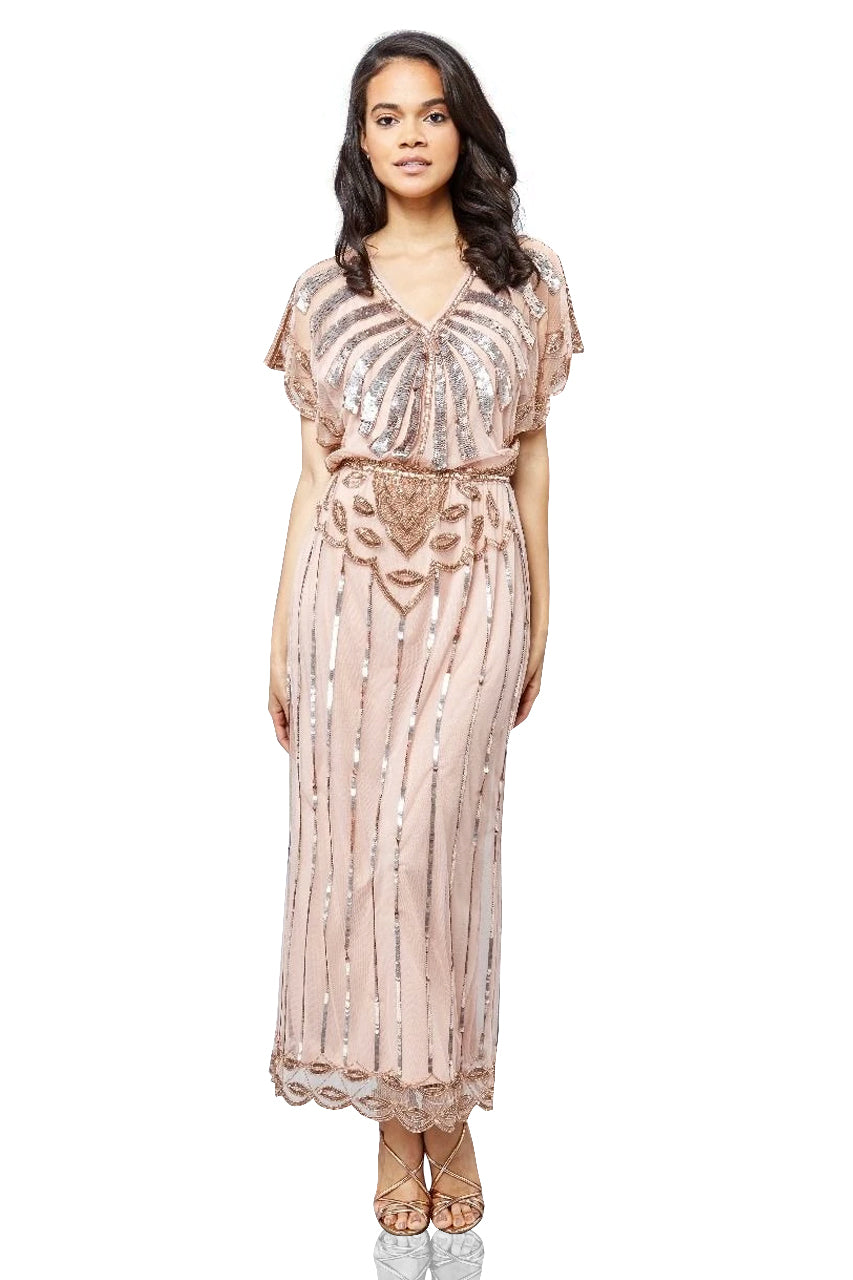 Angelina Gatsby Style Maxi Dress in Blush