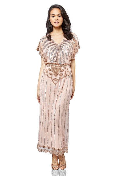 Angelina Gatsby Style Maxi Dress in Blush