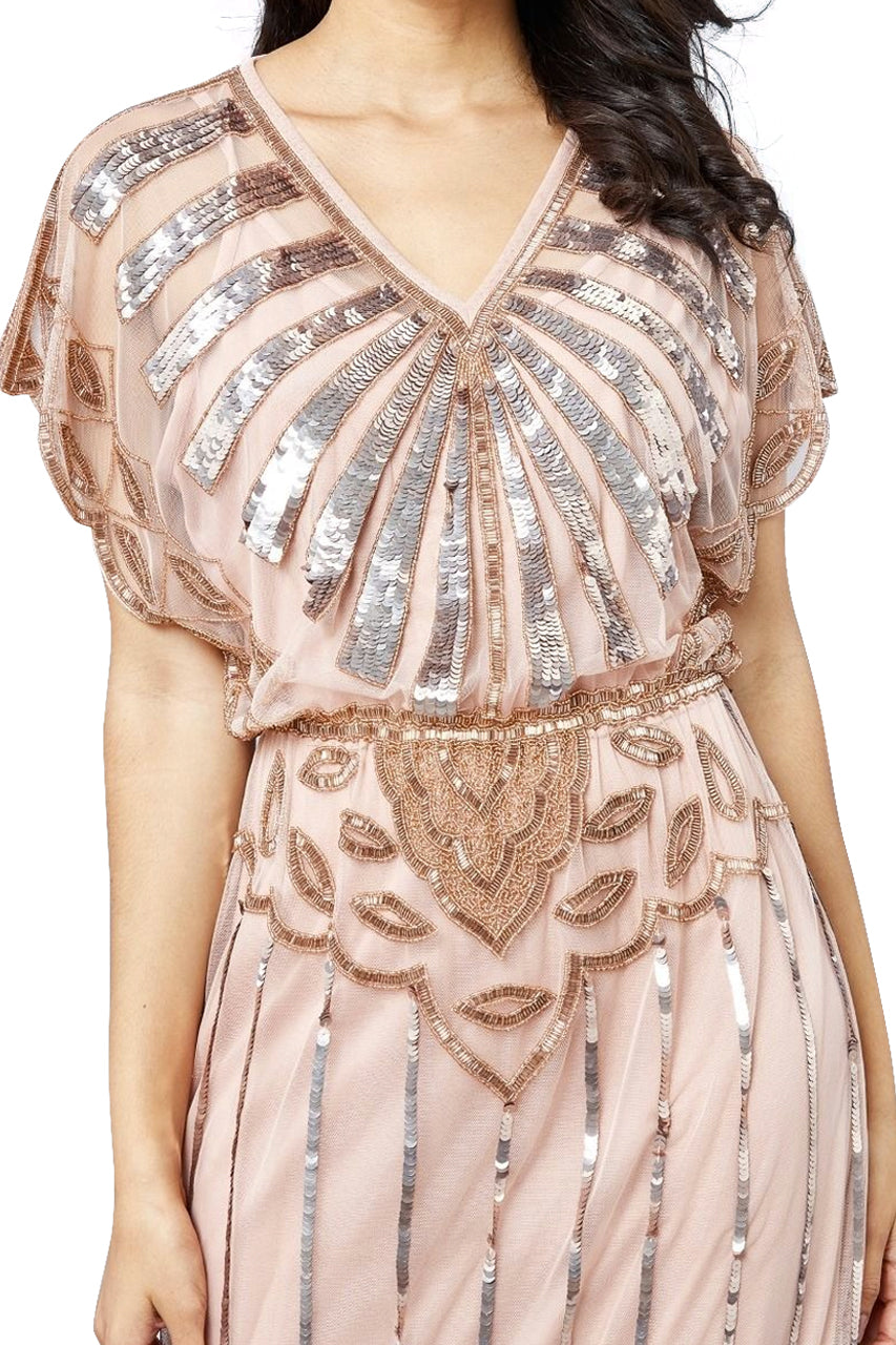 Angelina Gatsby Style Maxi Dress in Blush