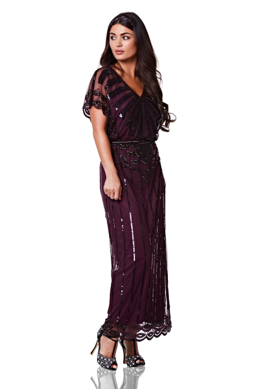 Gatsby Style Maxi Dress in Plum