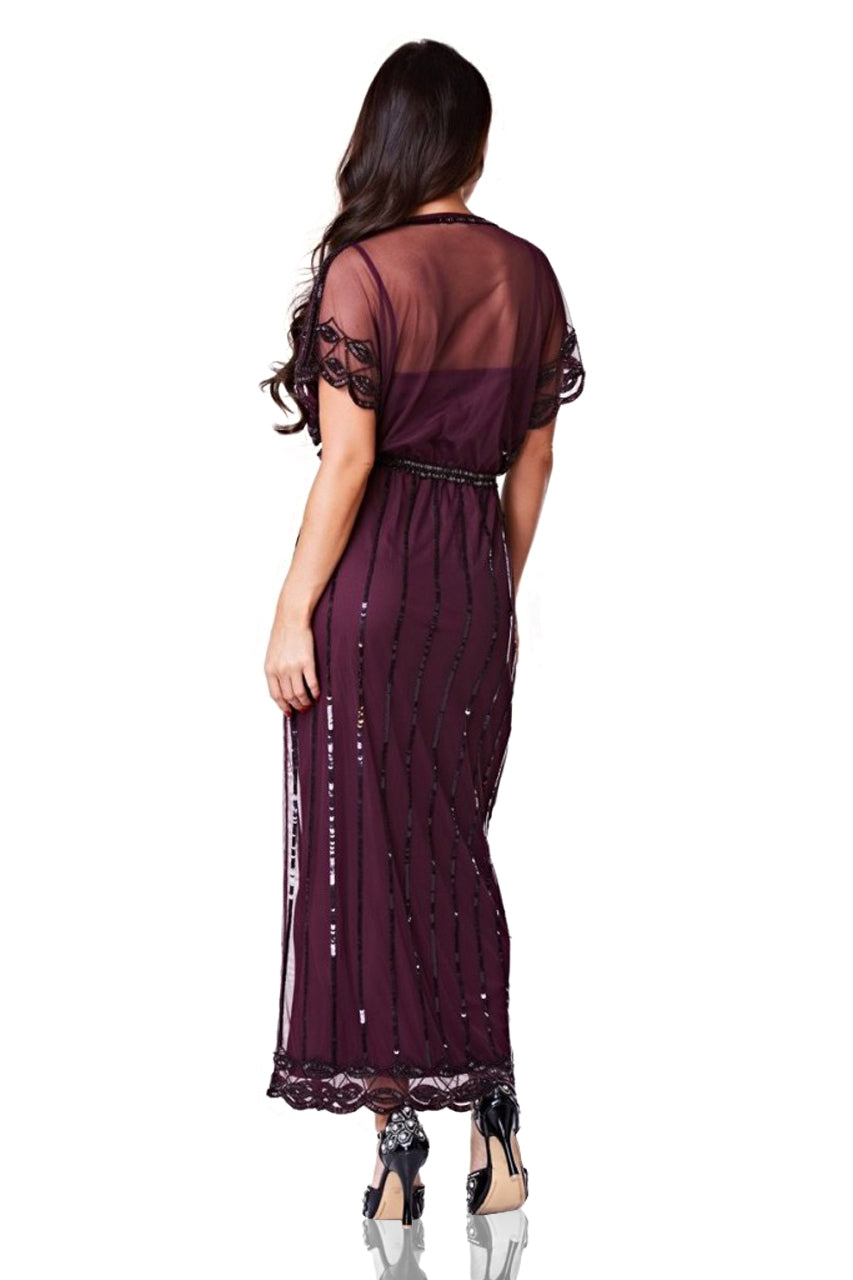 Gatsby Style Maxi Dress in Plum