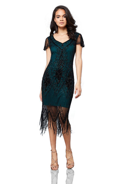 Flapper Style Fringe Party Dress in Teal