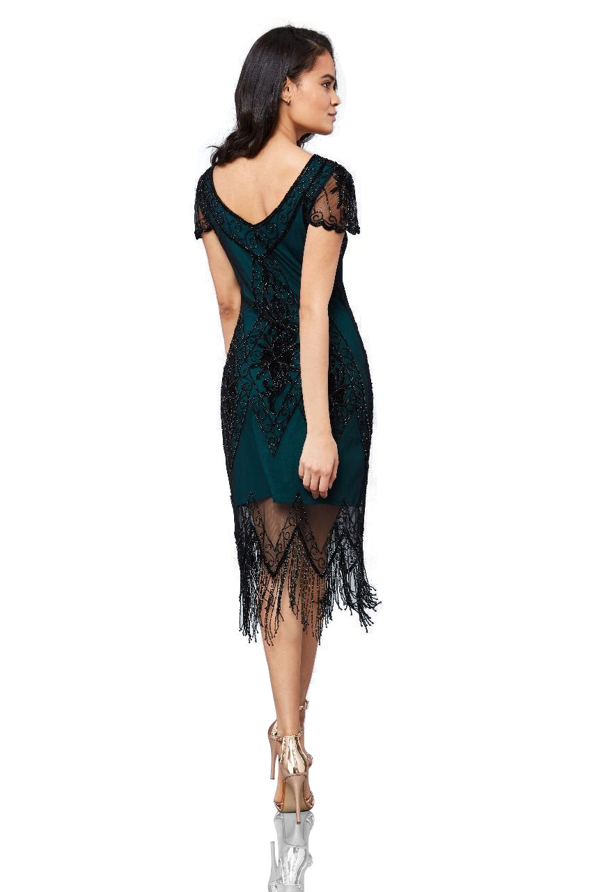 Flapper Style Fringe Party Dress in Teal