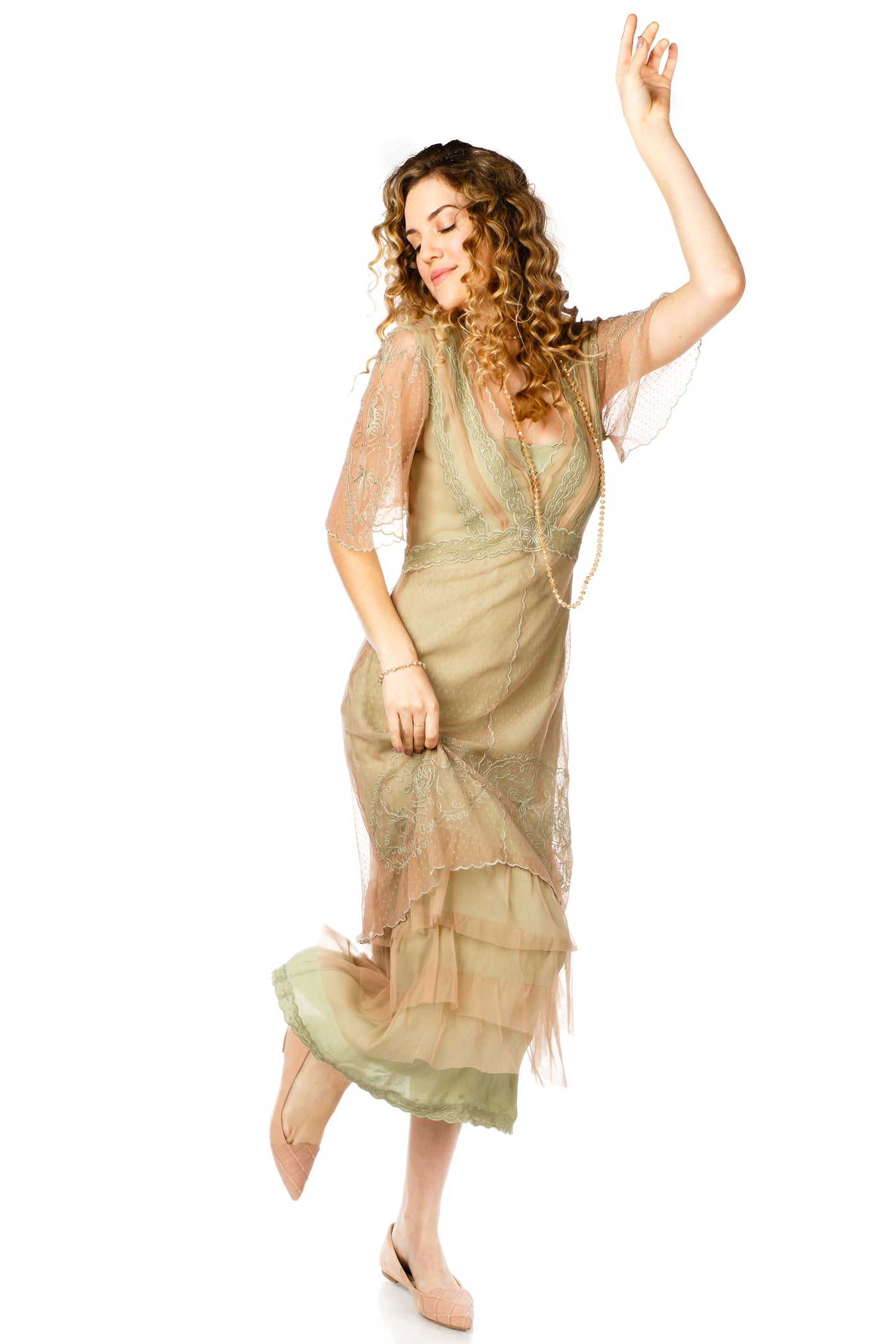 Sylvia 1920s Titanic Style Dress in Sage