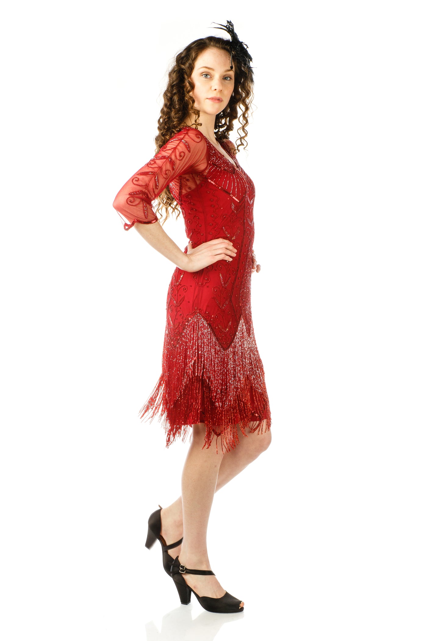 1920s Deco Fringe Party Dress in Red