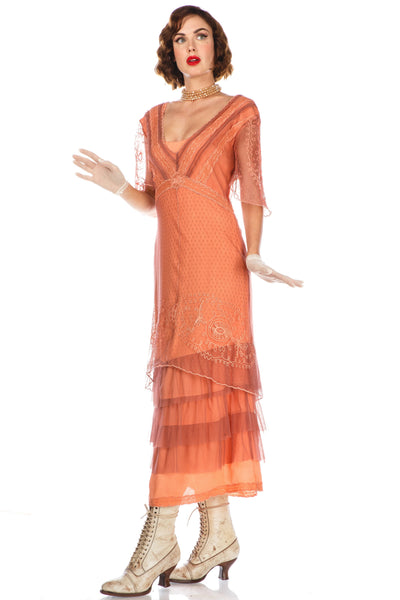 Sylvia 1920s Titanic Style Dress in Grapefruit Rose