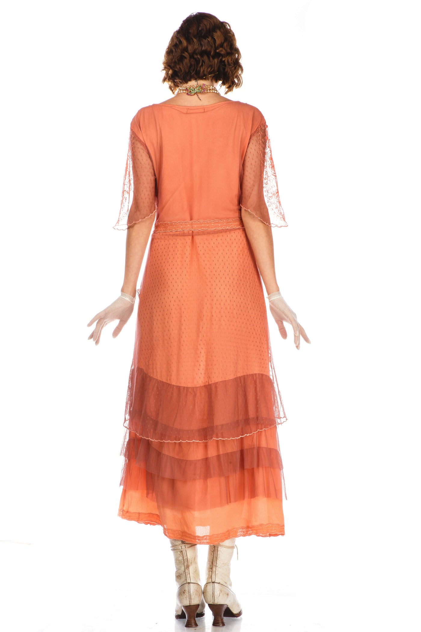 Sylvia 1920s Titanic Style Dress in Grapefruit Rose