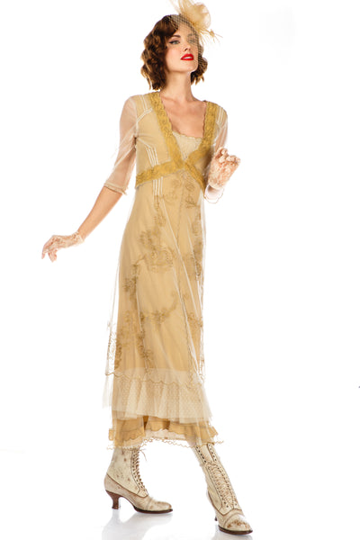 Vintage Titanic Style Dress in Gold by Nataya