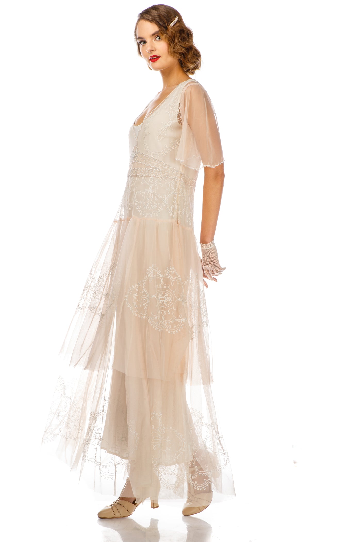 Scarlett 1920s Style Wedding Dress in Peach Ivory by Nataya