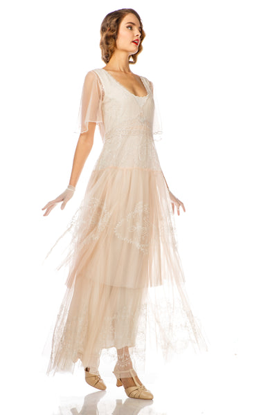 Scarlett 1920s Style Wedding Dress in Peach Ivory by Nataya