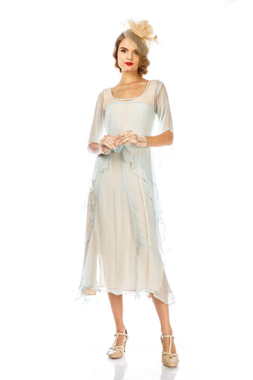 1920s Style Dresses, 1920s Dress Fashions You Will Love Great Gatsby Party Dress in Nude Mint by Nataya $249.00 AT vintagedancer.com