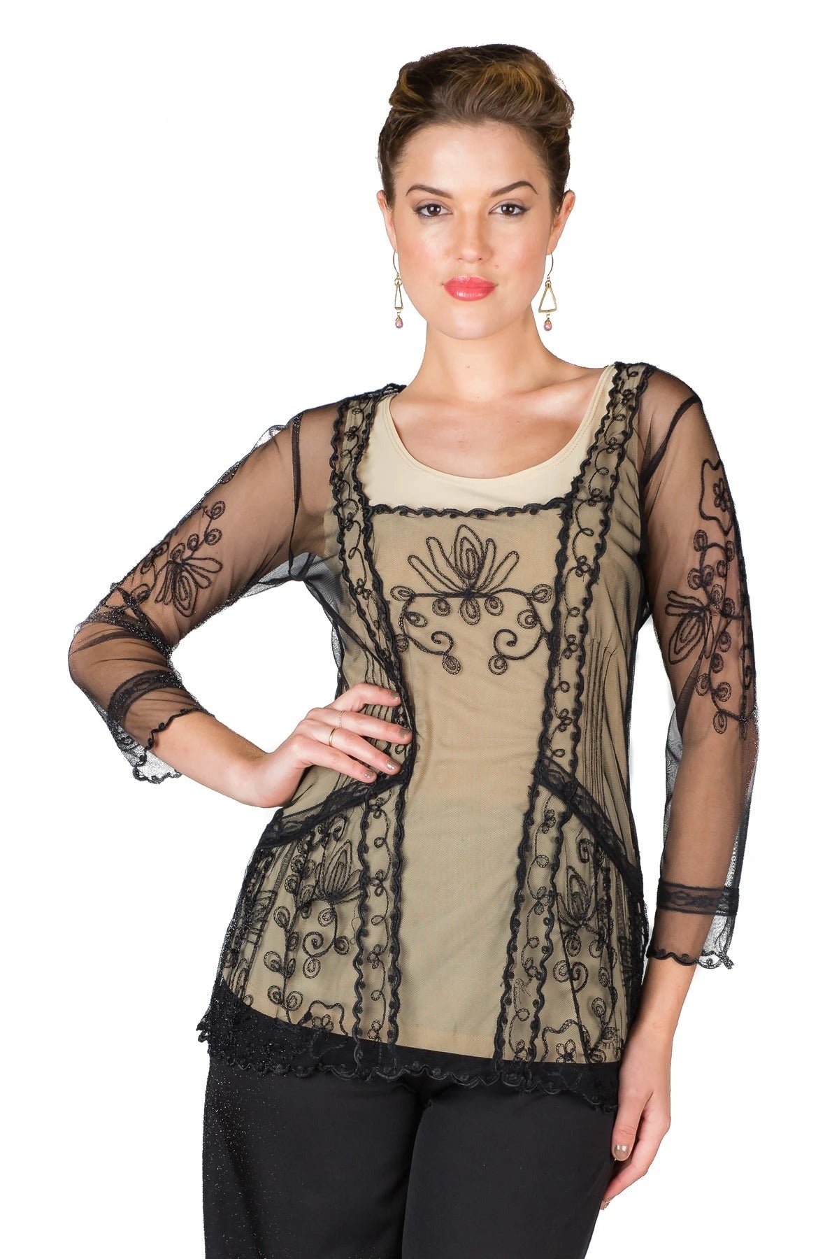 Vintage Inspired Art Nouveau Top in Black by Nataya