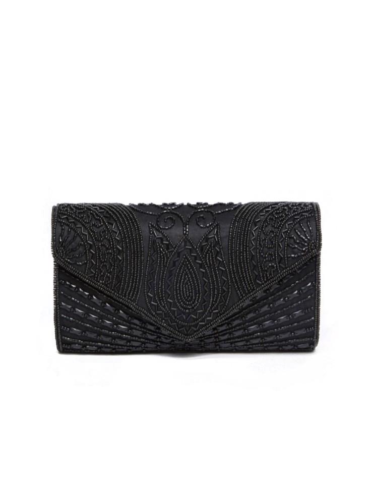 Beatrice Hand Embellished Clutch Bag in Black