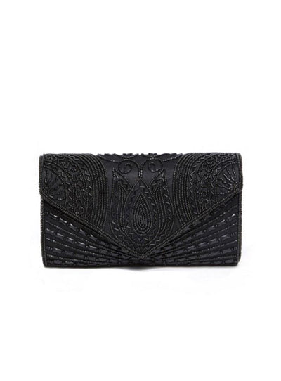 Beatrice Hand Embellished Clutch Bag in Black