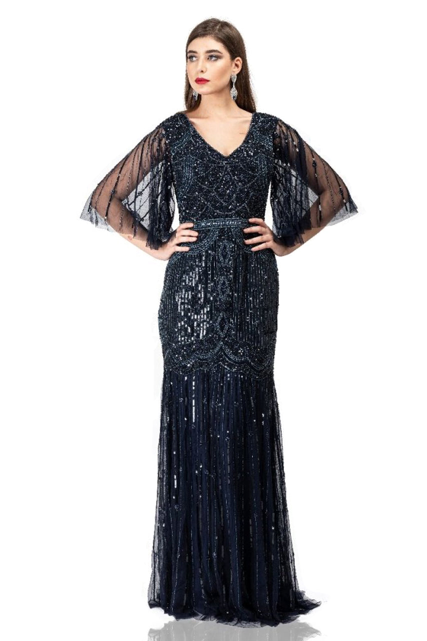 Bettina 1920s Maxi Dress in Navy