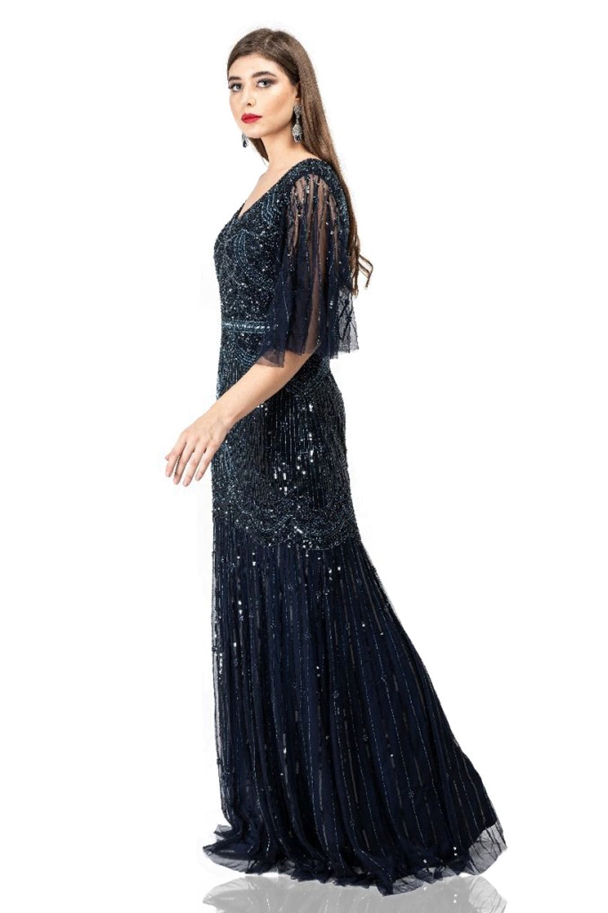 Bettina 1920s Maxi Dress in Navy