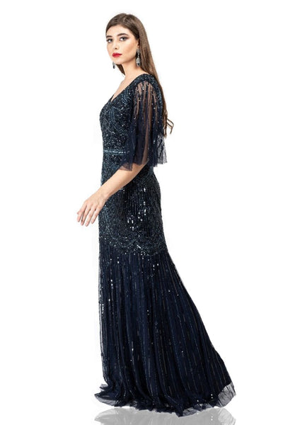 Bettina 1920s Maxi Dress in Navy