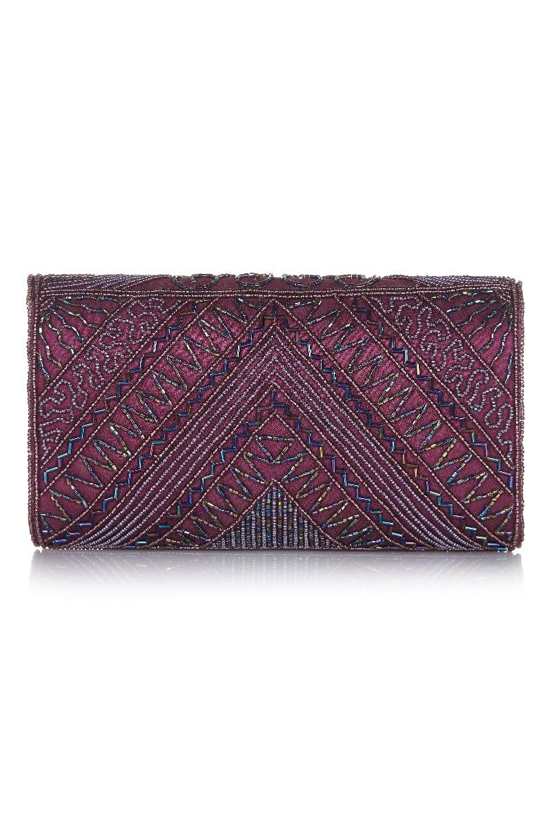 Beatrice Hand Embellished Clutch Bag in Plum