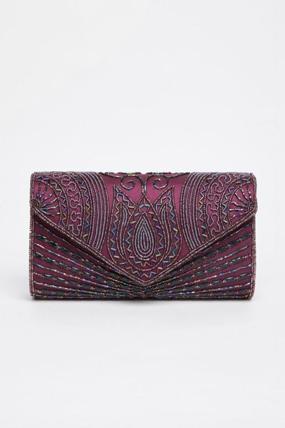 Beatrice Hand Embellished Clutch Bag in Plum
