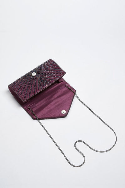 Beatrice Hand Embellished Clutch Bag in Plum