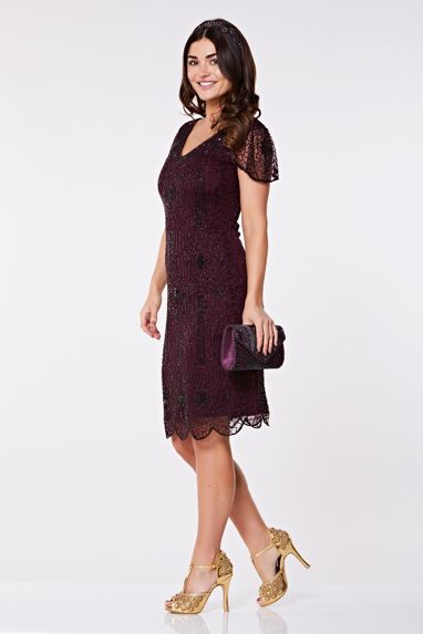 Beatrice Hand Embellished Clutch Bag in Plum