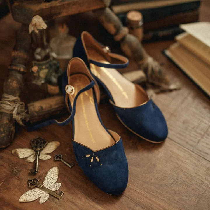 Corvo 1920s Flapper Style Flats in Midnight Blue