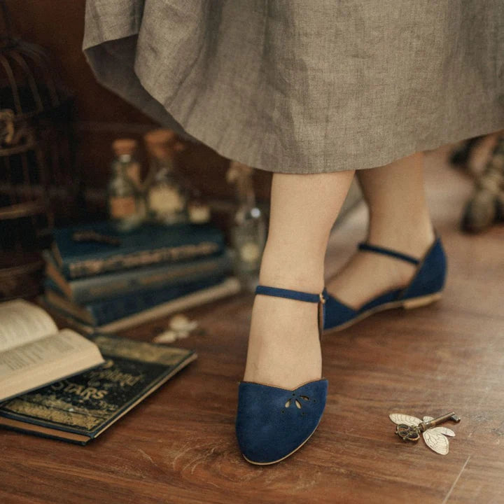 Corvo 1920s Flapper Style Flats in Midnight Blue