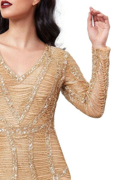Diana 1920s Beaded Dress in Gold