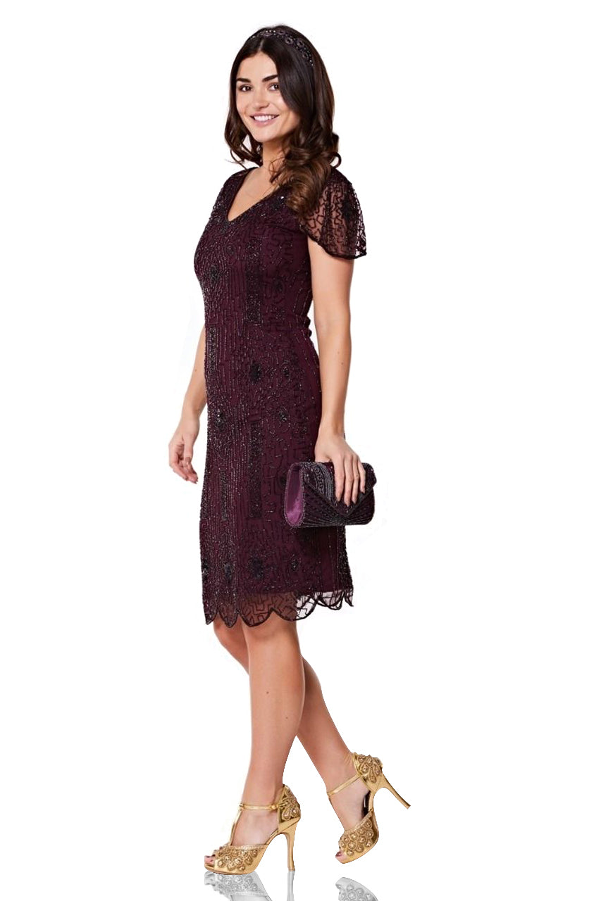 1920 Style Beaded Dress in Plum