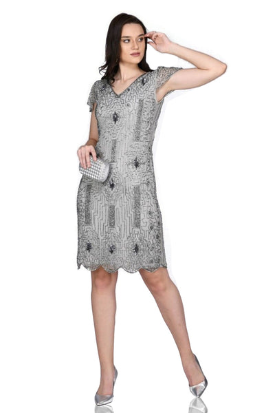 1920 Style Beaded Dress in Silver